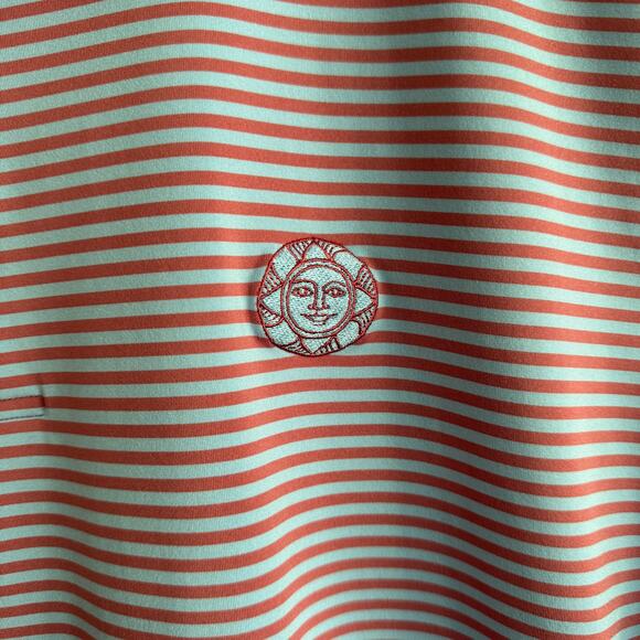 Peter Millar Polo Short Sleeve Shirt Pink Blue Striped Embroidered Sun XL - Picture 2 of 6